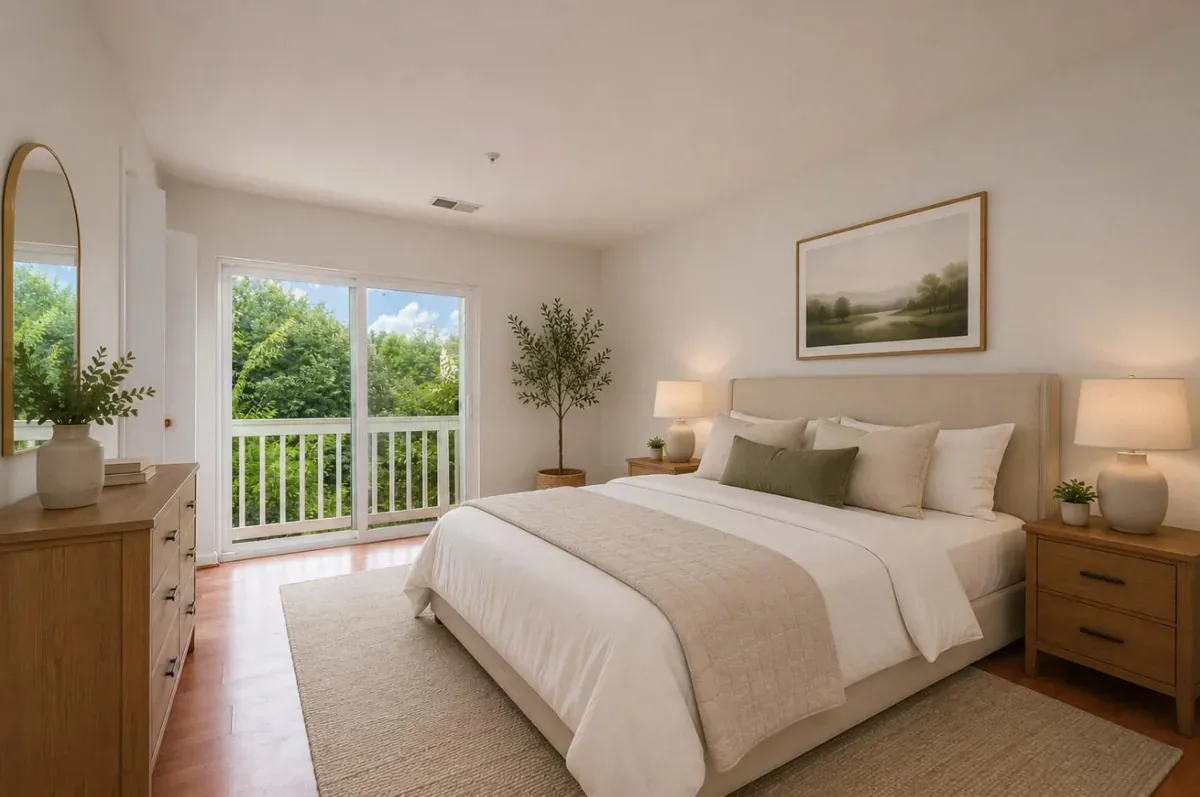 Staged primary bedroom